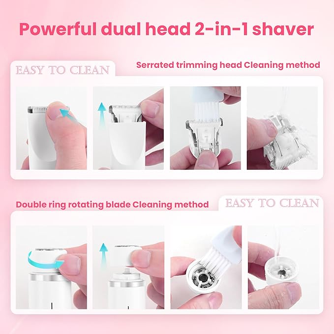 Bikini Trimmer for Women-2 in 1 Dual Head Electric Razors,IPX7 Waterproof Bikini Electric Shaver,Dry & Wet Use Painless Bikini Shaver,Pubic Hair Trimmer for Private Area & Body Hair,White