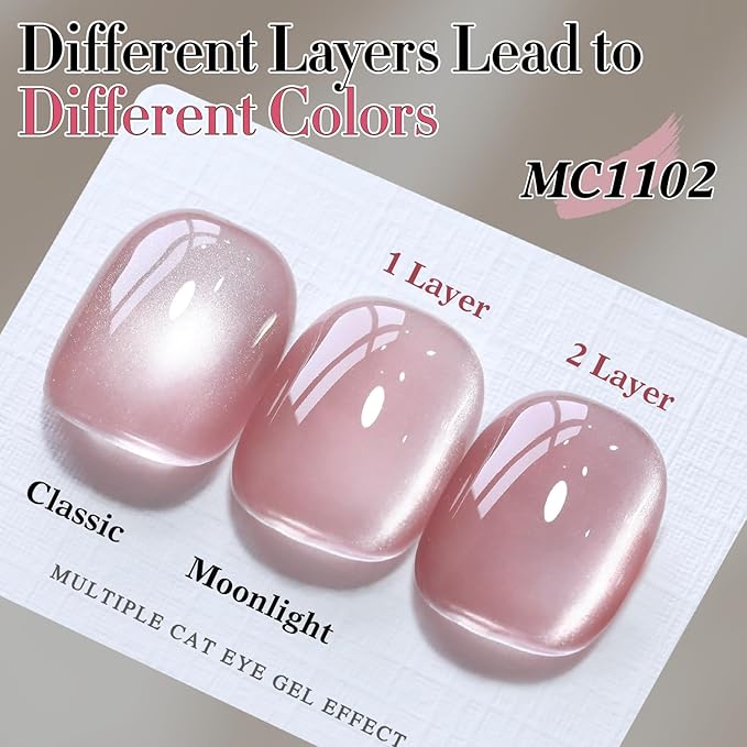 Double Rhythm Jelly Glass Cat Eye Gel Polish with Magnet 15ML Holographic Glitter Shimmer Translucent Sheer Color Magnetic Polish Salon DIY at Home (Jelly Pink Orange-MC1102)