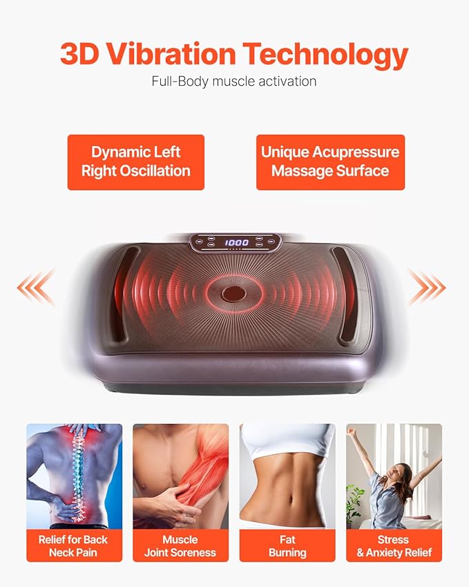 VEVOR Vibration Plate Exercise Machine, Whole Body Shaker for Lymphatic Drainage and Weight Loss, Home Workout Gym Fitness Equipment with 2 Resistance Bands, Vibrating Platform for Women Men