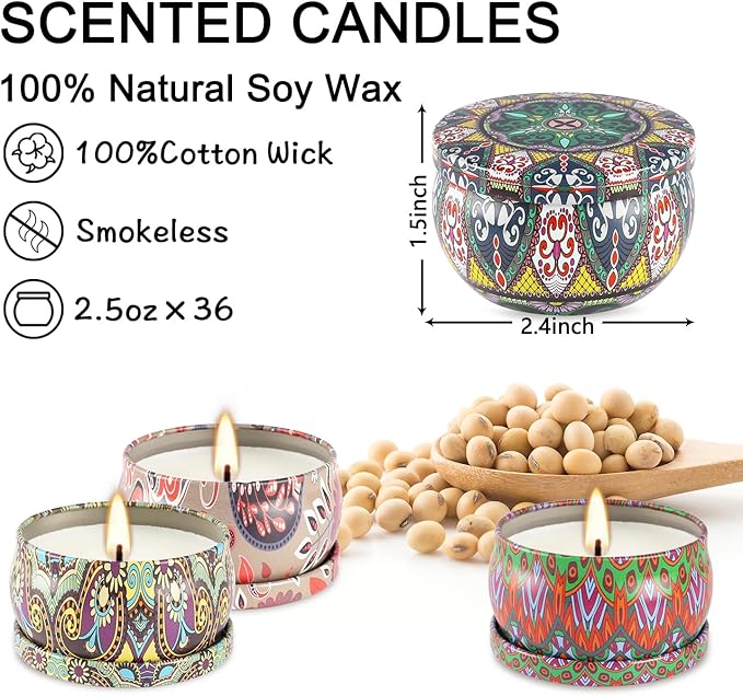 36 Pack Christmas Scented Candles Set for Home, Relaxing Stress Relief, Aromatherapy - Natural Soy Wax and Fragrance - Gifts for Women, Mom, Best Friend, Wife, Birthday