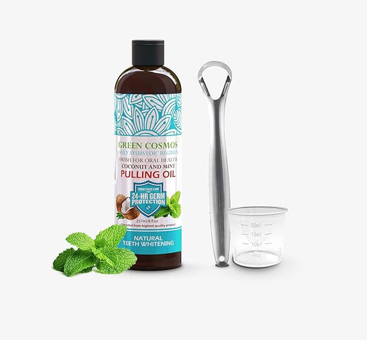 Coconut Mint Pulling Oil Mouthwash, 237ml Natural Teeth Whitening, Ayurvedic Daily Swish for Oral Health Alcohol & Fluoride Free, Healthy Gums, Fresh Breath, Solution for Bad Breath (One Pack)