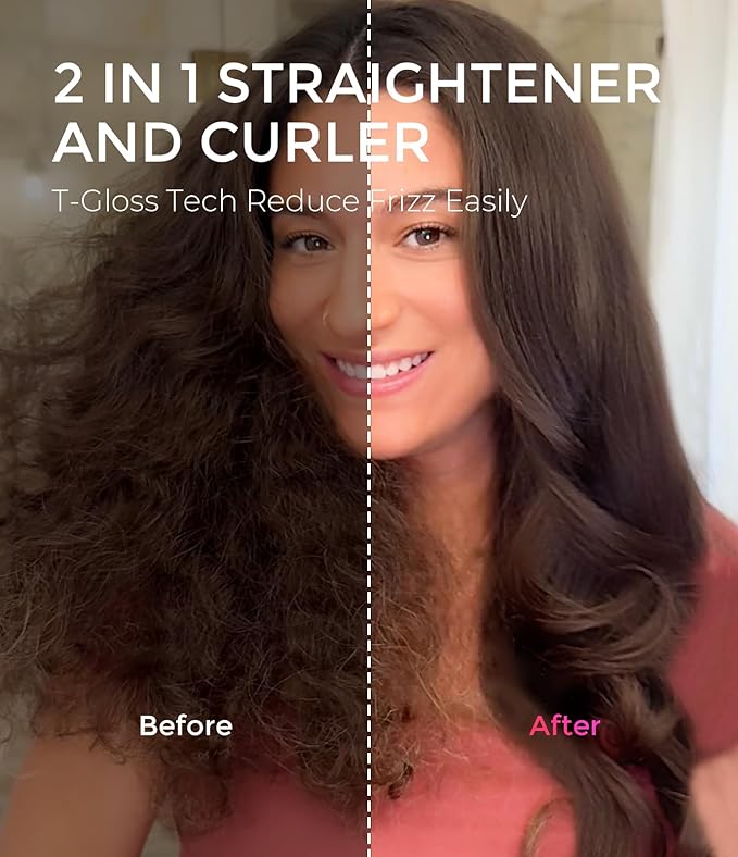 TYMO Thermal Brush Curling Brush - STYLUX 1.7 Inch Blowout Volumizer with Flexi-Fit for Hair Straightening, Heated Round Styler Tool, Hair Straightener and Curler 2 in 1, Dual Voltage & Light, Pink