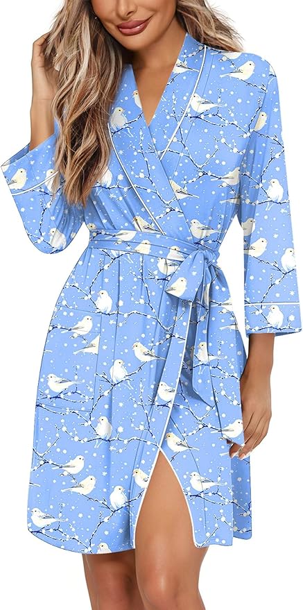 Ekouaer Women Robes Shawl Collar Bathrobe Short Kimono Robe Soft Knit Bathrobes Ladies Sleepwear with Pockets S-XXL