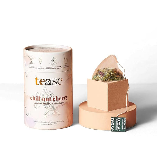 Tease Tea Stress Relief Tea - Chill Out Cherry Ashwagandha Herbal Tea, Anxiety and Calming Tea Made with Organic Ashwagandha, Apple, Cranberry, Elderflower Petals, and Strawberry Leaves for a Chill and Distressing Drink