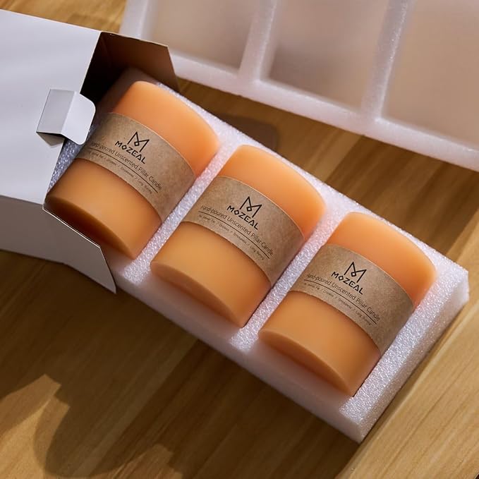 MOZEAL 4" x 10" Extra-Large Peach Fuzz Pillar Candles (Set of 2), Unscented, Dripless, Smokeless, Long Clean-Burning, Tall 10 inch Large Peach Fuzz Pillar Candles for Gentle Evenings Decor