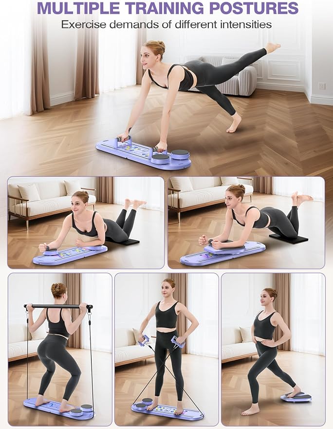 Foldable Pilates Board for Home Workout - Portable Pilates Reformer Machine for Women - 7 in 1 Multifunctional Pilates Reformer Set with Timer for Core Trainer Equipment