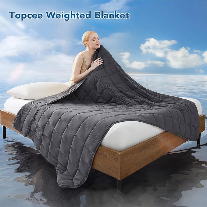 Topcee Weighted Blanket for Adults (10 lbs, 48" x 72") Twin Size Soft Cooling Heavy Blanket Sleeping, Apply to 90-110 lbs Body, Thick Breathable Blanket with Glass Bead, Easy Care