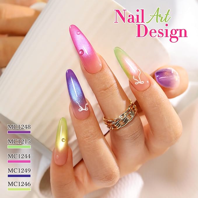 Double Rhythm 0.5 OZ Cat Eye Gel Polish with Magnet 15ML Holographic Glitter Shimmer Translucent Jelly Color Magnetic Nail Polish Salon DIY at Home (Drak Purple-MC1248)