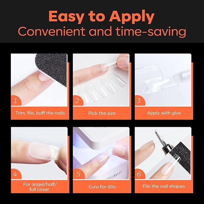 modelones Medium Square Nail Tips, Pre-shaped Soft Gel Tips Fake Nails False Acrylic Clear Full Cover Press on Extension Kit Gel Manicure DIY at Home 216PCS 12Sizes