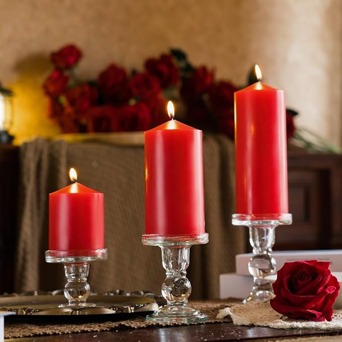 MOZEAL 3" x 8" Hand-Poured Unscented Candles,Large Red Pillar Candles Set of 2,No Drip,Approx 120 Hours Long Burning,Wedding,Dinner,Christmas and Home Decor（3 Inch Diameter 8 Inch Height）