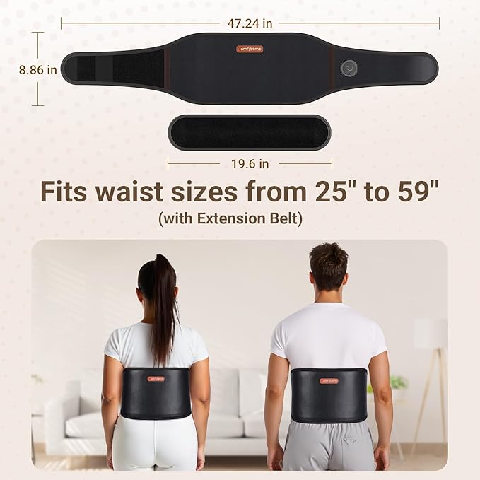 Comfytemp Far Infrared Back Heating Pad for Deeper Muscle Pain Relief, 50 Tourmaline Natural Stones FSA Eligible HSA FIR Waist Belt, 6 Heat 8 Timer, Birthday Gifts for Mom Dad, (No Massage or Battery)