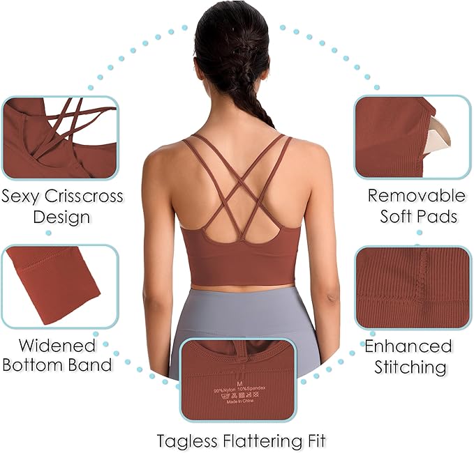 Evercute Cross Back Sport Bras Padded Strappy Criss Cross Cropped Bras for Yoga Workout Fitness Low Impact