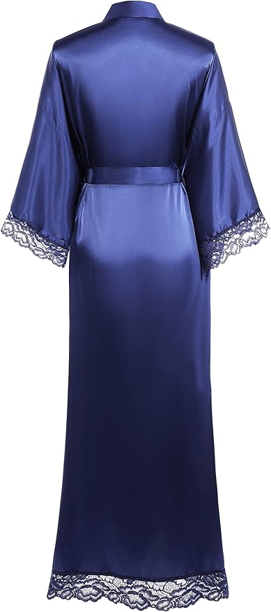 BABEYOND Satin Kimono Robe Silky Long Bridesmaid Wedding Lightweight Bath Robe with Lace Trim