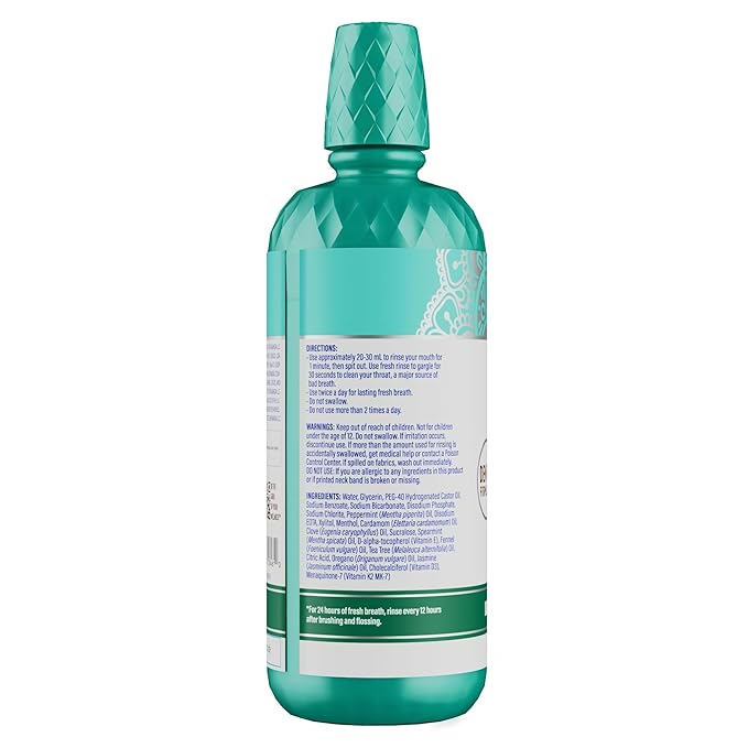 GuruNanda Fresh Breath Mouthwash, ADA-Accepted, Alcohol & Fluoride-Free, Sodium Chlorite, Essential Oils & Vitamins, 12-Hrs Fresh Breath, Wild Mint, 33.8 oz