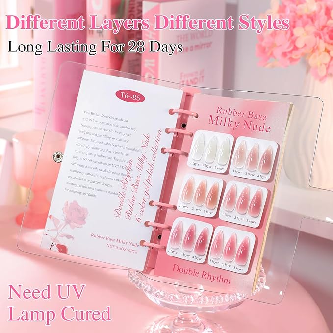 Double Rhythm 6 Pcs 15 ML Gel Polish Set Same Color Same Bottle Soak Off Gel Polish Kit Nail Art Manicure Salon DIY at Home for Women (Milky Nude Pink Rose Purple -T6-85)