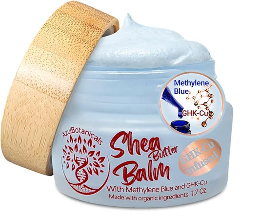 Copper Peptide (GHK-Cu) & Methylene Blue Infused Whipped Shea Butter Balm, Vegan, Anti-Aging, Fine lines, Wrinkles, Eczema, Acne, Full body Moisturizer All skin types With Organic Ingredients 1.7oz