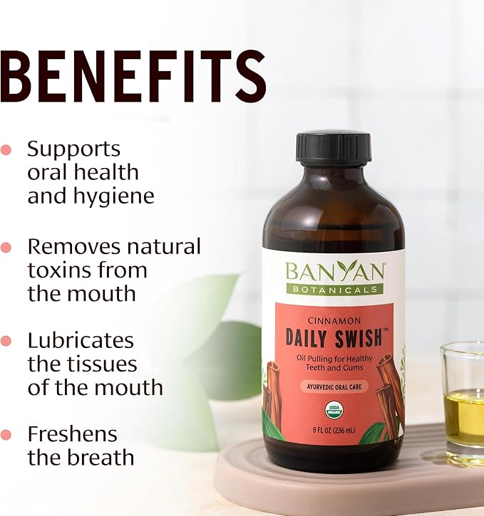 Banyan Botanicals Cinnamon Daily Swish – Organic Ayurvedic Pulling Oil with Coconut Oil – Mouthwash for Fresh Breath and Sparkling Oral Health* – 24 oz – Non GMO Sustainably Sourced Vegan