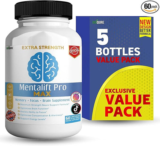 Mentalift Pro MAX Extra Strength Memory & Focus Supplement, 60 Capsules, Brain Support Formula with Vitamins & Minerals (5)