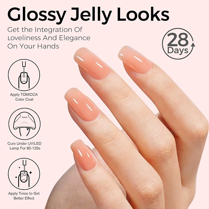 TOMICCA Nude Pink Gel Polish, Jelly Nude Pink Polish, Translucent Pink Nail Polish, UV Sheer Nude Polish, Long Lasting Neutral Nail Art