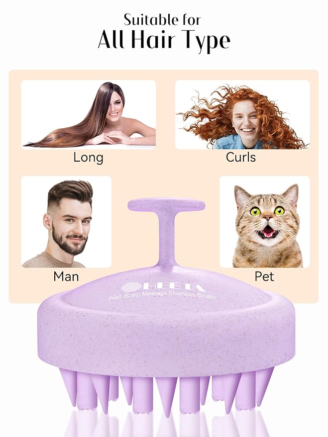 HEETA Hair Scalp Massager for Hair Growth, Shampoo Brush, Scalp Scrubber Exfoliator with Soft Silicone Bristles for Dandruff Removal to Relieve Stress, Wet Dry Use Updated Material, Purple