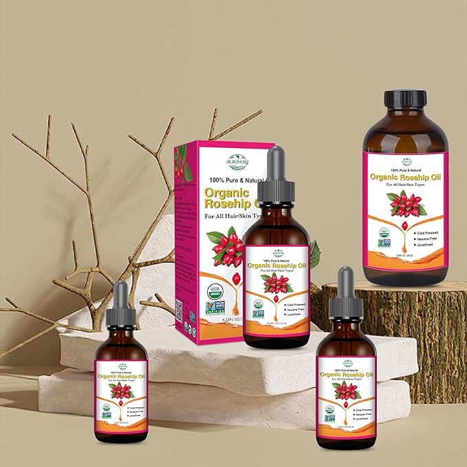 Rosehip Seed Oil for Face, 100% Pure Natural Organic Rosehip Oil Cold Pressed Unrefined Facial Oil for Anti-Aging, Acne Scar, Moisturizing Skin Hair Care (No Dropper, 8.45oz/250ml)