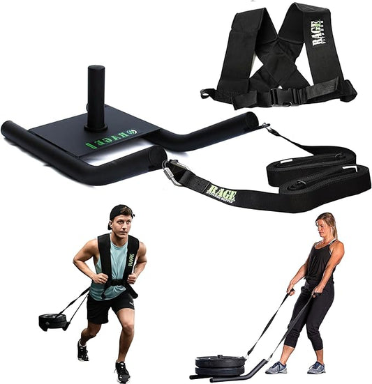 R2 Weight Training Pull Sled with Harness. 90 LBS Capacity & 6.5 Feet Strap. Power Speed Sled Ideal for Endurance and Weight Training. Compatible with Bumper Plates (Black)