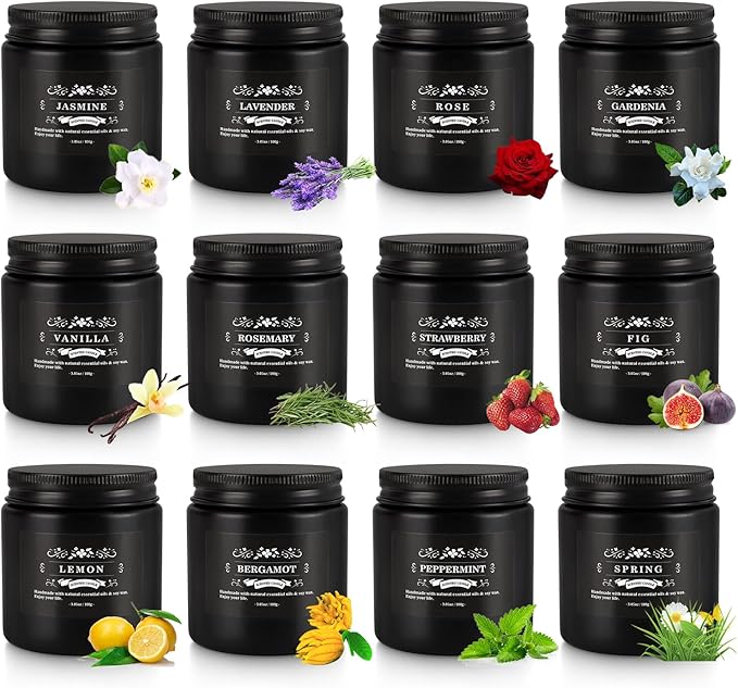 12PCs Black Scented Candles - Aromatherapy Candle Set, Soy Wax Candle for Home Camping & Garden, Christmas Gifts for Men or Women Indoor Outdoor, 3.05 Ounce Each