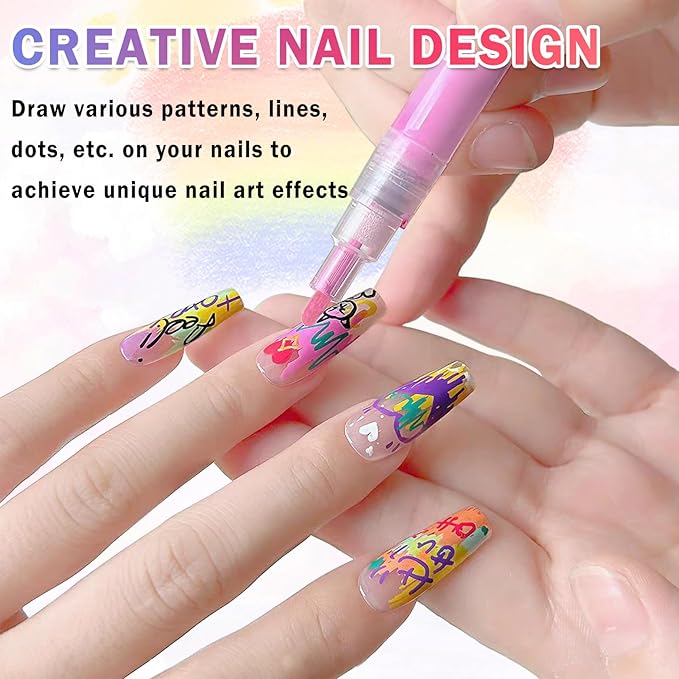 12 Colors Nail Art Pens Set Nail Polish Pens Nail Art Drawing Pen Quick Dry Waterproof Nail Art Painting Pens kit for Home DIY Nail Art Design