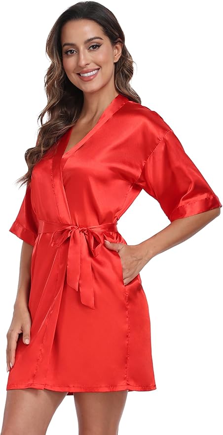 Women's Pure Short Silky Robes Bridesmaid Bride Party Satin Robes Sleepwear