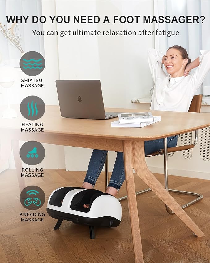 Nekteck Foot Shiatsu Massager for Circulation and Pain Relief, Smart Electric Massage Machine with Heat, Deep Kneading, Vibration for Feet, Calf, Arm Muscle Relax White (APP Control)