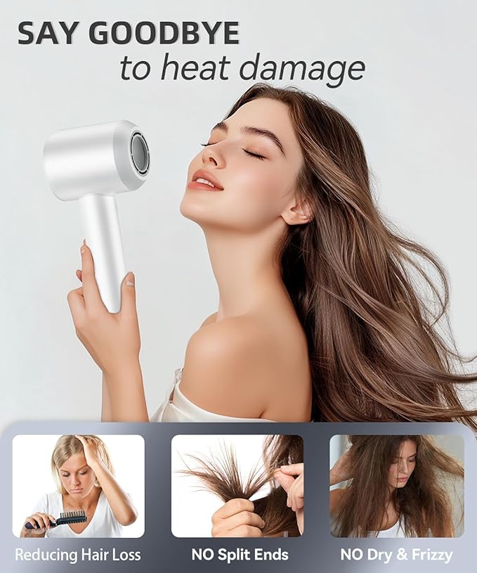 Hair Dryer, 140, 000 RPM High Speed Blow Dryer for Fast Drying, Negative Ionic Hair Dryers for Women, Thermo Control Lightweight Hairdryer for Home and Travel White