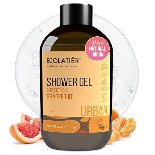 Grapefruit body wash Clementine - 97.5% Natural, Vegan, Cruelty-Free, Refreshing & Moisturizing Body Wash and Natural Shower Gel for All Skin Types, 8.5 Fl Oz by ECOLATIER