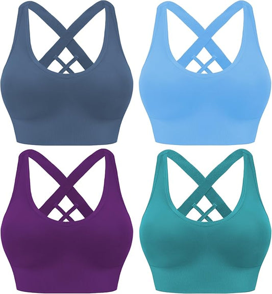 Evercute Sports Bra for Women Padded Medium Support Criss Cross Strappy Bras Seamless High Impact Yoga Exercise Athletic Bras