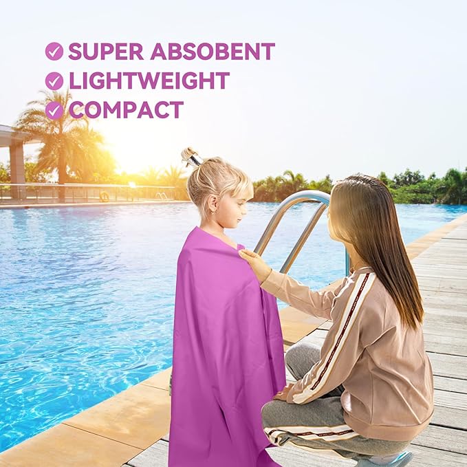 Microfiber Beach Towel-Perfect for Travel, Sports, Camping, Swimming, Yoga, Gym- Quick Dry, Sand Free, Compact, Lightweight, Absorbent (Purple,Large(160x90cm, 63x35”))