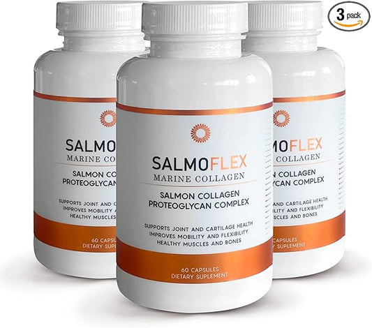 VITASEI Salmoflex Marine Collagen Peptides with Hyaluronic Acid and Vitamin C, D, E - Salmon Collagen Supplement for Bone and Joint - Hair, Skin and Nails Vitamins - 60 Capsules (Pack of 3)