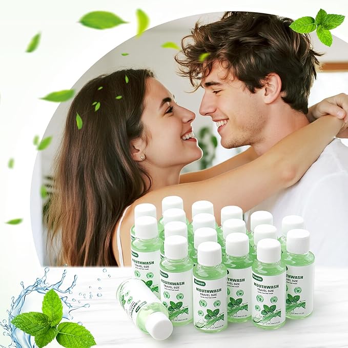 Travel Size Mouthwash Bulk Mini Fresh Mint Portable Mouthwash Individual Bottles 35ml/1.2fl oz for Travel Toiletry Kits (100)