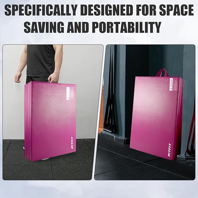 RitFit Upgraded Folding Exercise Mat, 2 Inch Thick Gymnastics Mat 3’x6’,4’x8’,4x10’,2'x8' with Carrying Handles for Yoga, MMA, Stretching, Core Workouts and Home Gym Protective Flooring