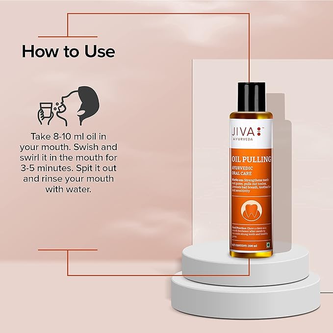 Jiva Oil Pulling 200ml | Ayurvedic Oil for Oil Pulling Deep Cleanses Mouth, Removes Toxins | Prevent Bad Breath, Alleviates Toothache & Sensitivity (Pack of 1)