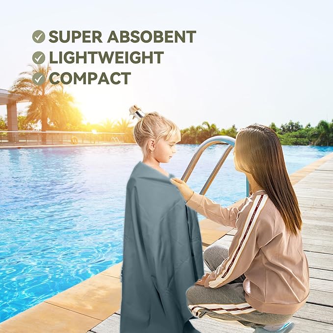 Microfiber Beach Towel-Perfect for Travel, Sports, Camping, Swimming, Yoga, Gym- Quick Dry, Sand Free, Compact, Lightweight, Absorbent (Grey,Large(160x90cm, 63x35”))