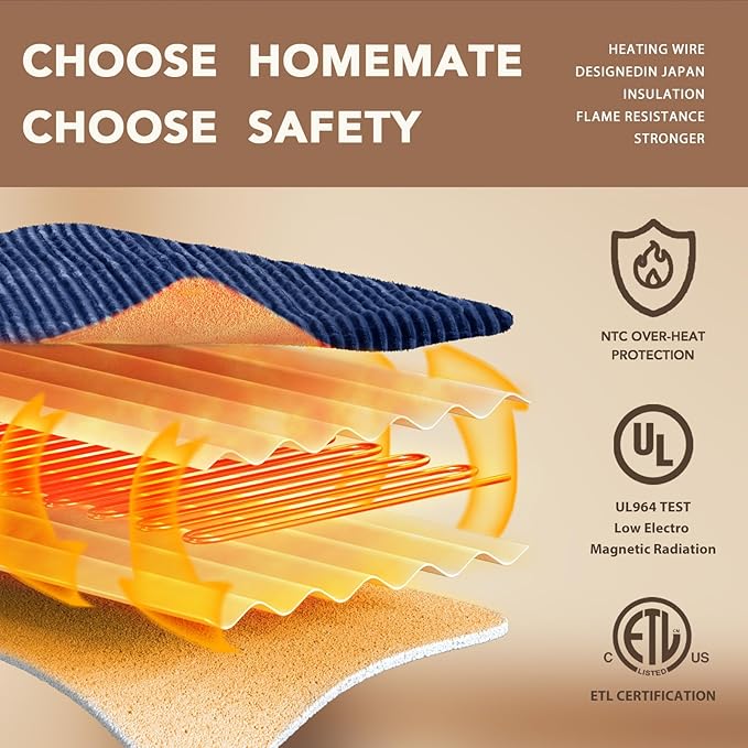 Homemate Electric Heated Blanket Full Size - 72"x84" Heating Blanket Full Size 1/2/4/6/8 Hours Auto-Off 10 Heat Level Over-Heat Protection Soft Flannel Sherpa ETL Certification