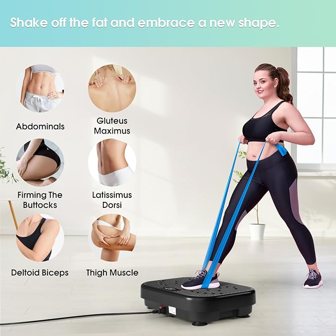 SoftGym Vibration Plate Exercise Machine for Lymphatic Drainage,Power Vibrate Stand Shake Board 450 Lbs Capacity Whole Body Workout Waver with Fitness Resistance Bands Weight Loss Gifts for Women Men