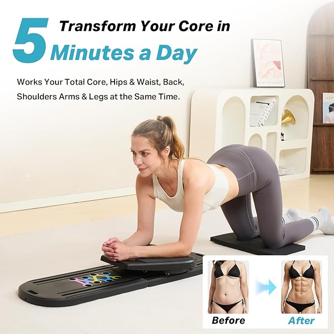 Pilates Board, Pilates Reformer Set with Timer, Multifunctional Abdominal Board Ab Core Trainer Home Workout Equipment