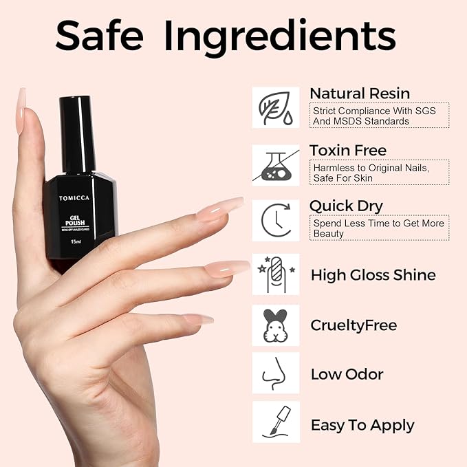 TOMICCA Nude Gel Nail Polish,15ml Light Nude Gel Polish,Soak Off Uv Led Cure Needed，Color Long Lasting Translucent Nail Art Manicure French Salon Diy Design Gifts For Woman