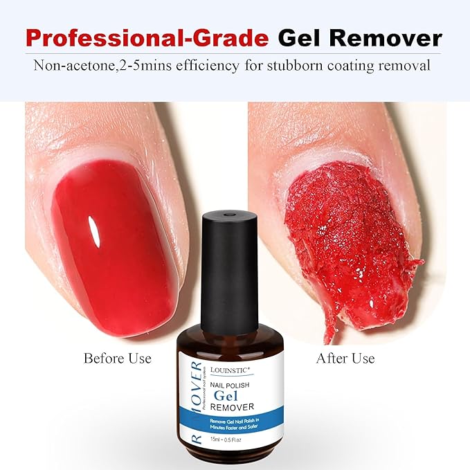LOUINSTIC Gel Polish Remover – 15 ml Fast, Acetone-Free Gel Remover, Easily Removes Gel Nail Polish in 2-5 Minutes, Low-Irritation, No Foil Needed, Ideal for At-Home DIY Manicure Use