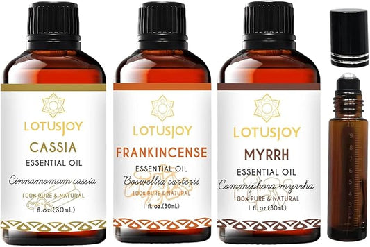 Cassia Cinnamon Frankincense and Myrrh Essential Oil with Roll-On Bottle, 3 Oz