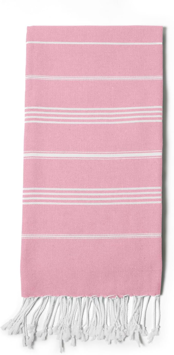 Turkish Beach Towel 100% Organic Cotton Extra Large Oversized (39 x 71 Inches) Quick Dry Sand Free Light Weight Prewashed for Bath Beach Gym Yoga Travel Towel Blanket (Pink Lemonade)