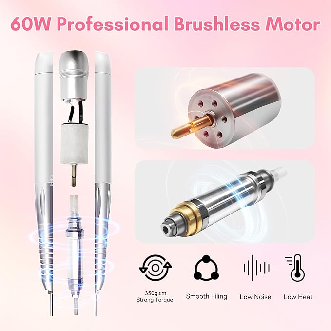 Makartt Electric Nail Drill - 35000RPM Rechargeable Efile with Coreless Motor, Nouvella Portable Nail Filer Machine for Acrylic Gel Removal with Drill Bits Set, Black