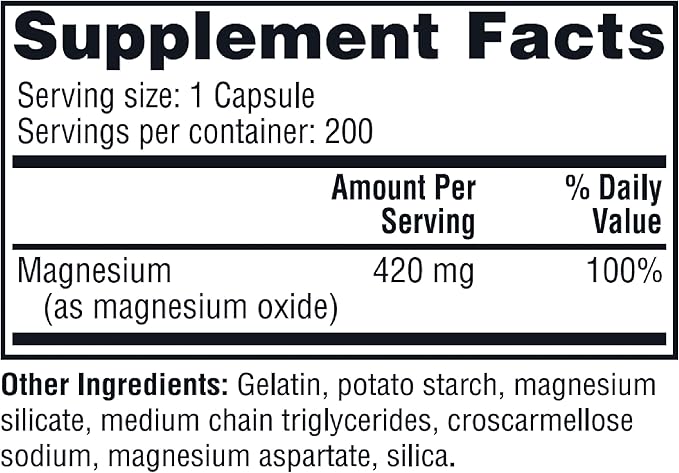 Twinlab Magnesium Caps - High Absorption Magnesium Supplement to Support Leg Cramps Relief - Magnesium Capsules for Stress Relief, 420 mg, 200 Count, 2 Pack