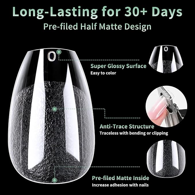 Short Coffin Nail Tips, 216pcs Acrylic Ballerina Soft Fake Nails Gel Nail Tips, Full Cover Pre-Shaped Matte Clear Press on Nails for Extension, Diy at Home Manicure 12 Sizes