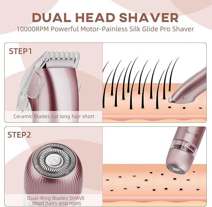 Bikini Trimmer for Women,Dual Head Shaver, IPX7 Waterproof, Compact Travel Design Bikini Shaver for Public Hair, Facial and Body(Pink)